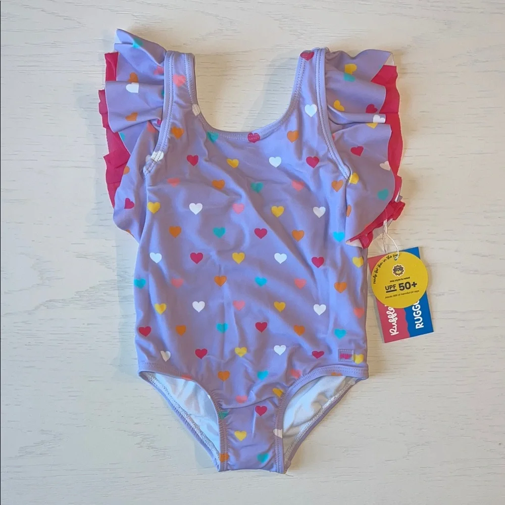 Rufflebutts Hearts Bows Ruffle One Piece Swimsuit 2T 3T 4T 5 6